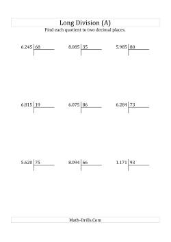 European Long Division with a 2-Digit Divisor and a 4-Digit Dividend with Decimal Quotients