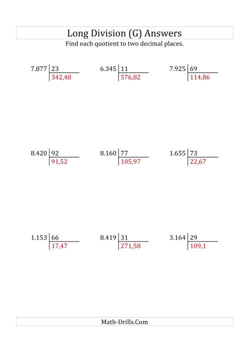 The European Long Division with a 2-Digit Divisor and a 4-Digit Dividend with Decimal Quotients (G) Math Worksheet Page 2