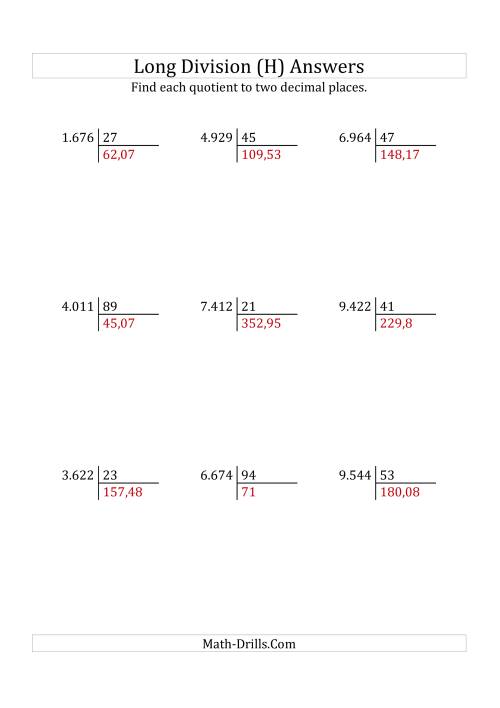 The European Long Division with a 2-Digit Divisor and a 4-Digit Dividend with Decimal Quotients (H) Math Worksheet Page 2