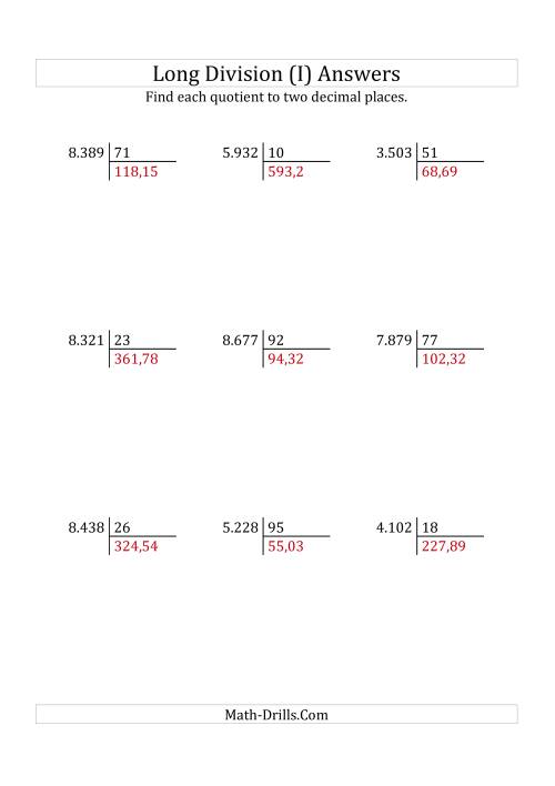 The European Long Division with a 2-Digit Divisor and a 4-Digit Dividend with Decimal Quotients (I) Math Worksheet Page 2