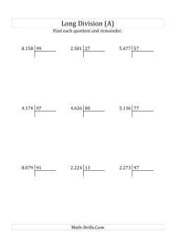 European Long Division with a 2-Digit Divisor and a 4-Digit Dividend with Remainders