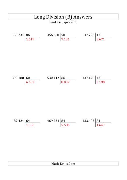 The European Long Division with a 2-Digit Divisor and a 4-Digit Quotient with No Remainders (B) Math Worksheet Page 2