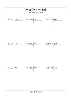 European Long Division with a 3-Digit Divisor and a 3-Digit Quotient with No Remainders