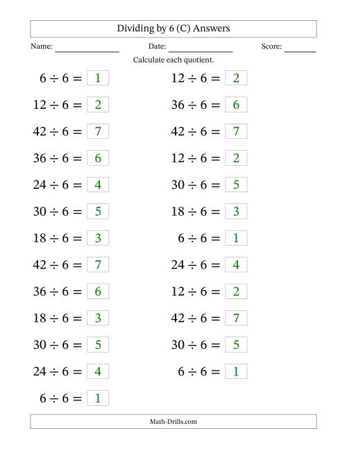 The Horizontally Arranged Dividing by 6 with Quotients 1 to 7 (25 Questions; Large Print) (C) Math Worksheet Page 2