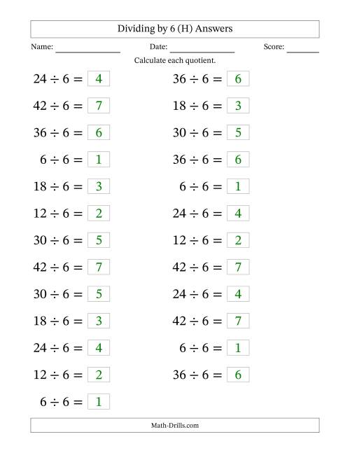 The Horizontally Arranged Dividing by 6 with Quotients 1 to 7 (25 Questions; Large Print) (H) Math Worksheet Page 2