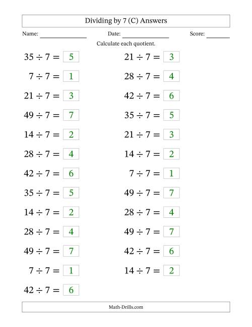 The Horizontally Arranged Dividing by 7 with Quotients 1 to 7 (25 Questions; Large Print) (C) Math Worksheet Page 2