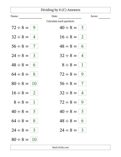 The Horizontally Arranged Dividing by 8 with Quotients 1 to 10 (25 Questions; Large Print) (C) Math Worksheet Page 2