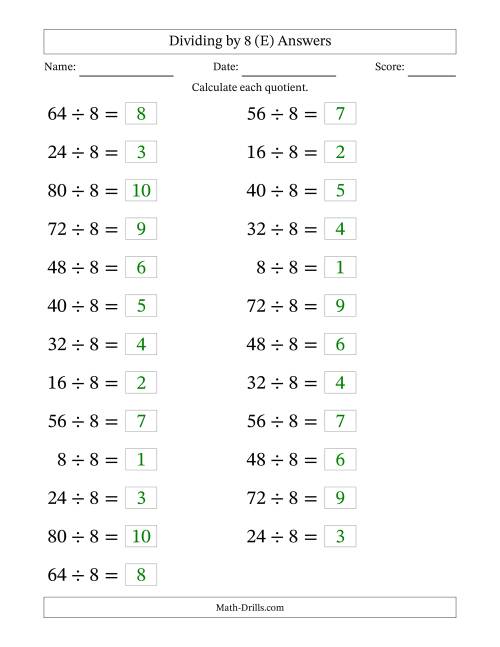 The Horizontally Arranged Dividing by 8 with Quotients 1 to 10 (25 Questions; Large Print) (E) Math Worksheet Page 2