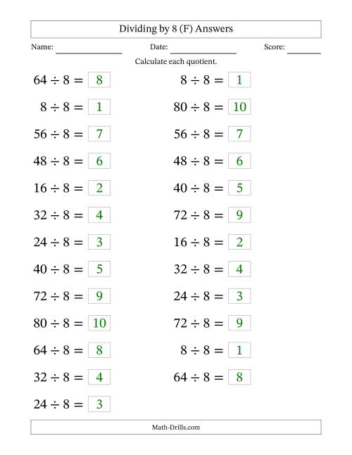 The Horizontally Arranged Dividing by 8 with Quotients 1 to 10 (25 Questions; Large Print) (F) Math Worksheet Page 2
