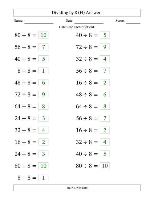 The Horizontally Arranged Dividing by 8 with Quotients 1 to 10 (25 Questions; Large Print) (H) Math Worksheet Page 2