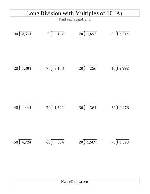 Dividing Numbers Multiples Of 10 Worksheet