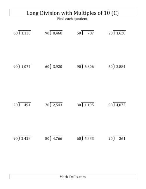 Long Division By Multiples Of 10 With Remainders C 