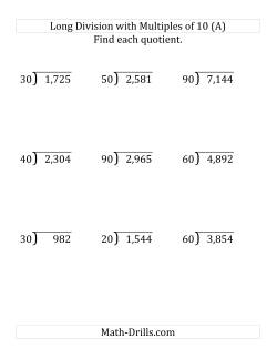 Long Division by Multiples of 10 with Remainders