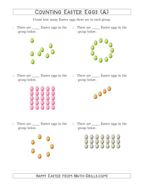 The Counting Easter Eggs in Various Arrangements (A) Math Worksheet