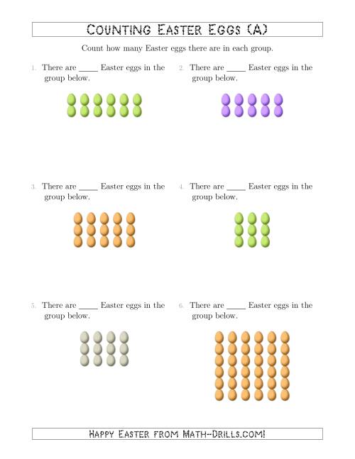 The Counting Easter Eggs in Rectangular Arrangements (A) Math Worksheet