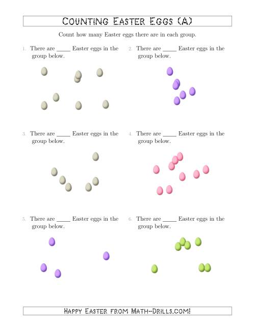 The Counting up to 10 Easter Eggs in Scattered Arrangements (A) Math Worksheet