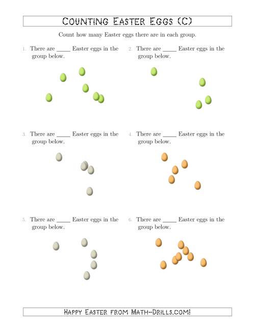 The Counting up to 10 Easter Eggs in Scattered Arrangements (C) Math Worksheet