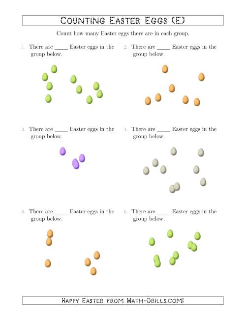 The Counting up to 10 Easter Eggs in Scattered Arrangements (E) Math Worksheet