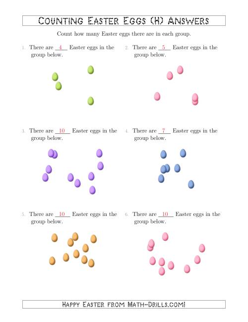 The Counting up to 10 Easter Eggs in Scattered Arrangements (H) Math Worksheet Page 2