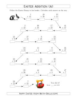 Follow the Easter Bunny Addition with Sums to 98