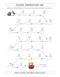 Follow the Easter Bunny Subtraction with Minuends to 198