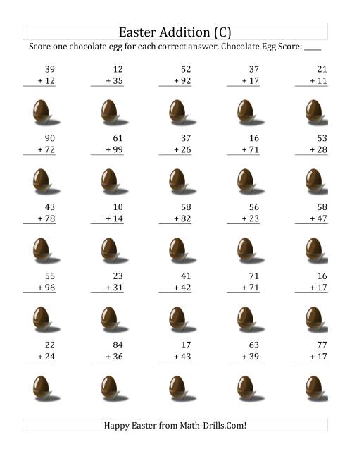 The Easter Addition with Easter Icon Scoring (Sums to 198) (C) Math Worksheet