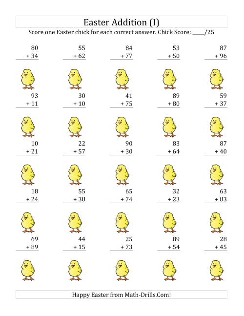 The Easter Addition with Easter Icon Scoring (Sums to 198) (I) Math Worksheet