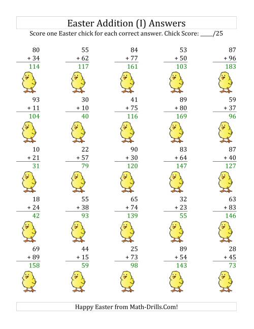 The Easter Addition with Easter Icon Scoring (Sums to 198) (I) Math Worksheet Page 2