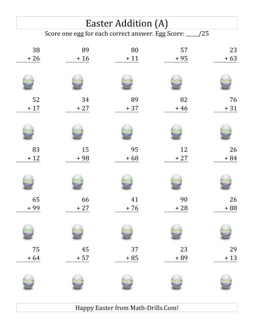 The Easter Addition with Easter Icon Scoring (Sums to 198) (All) Math Worksheet