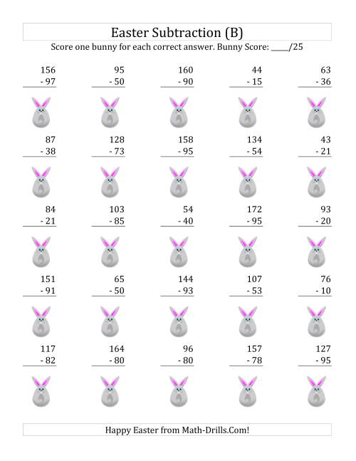 The Easter Subtraction with Easter Icon Scoring (Minuends to 198) (B) Math Worksheet