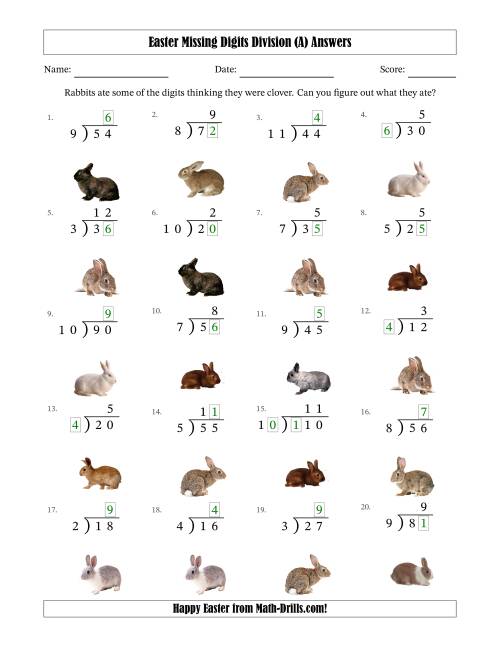 The Easter Missing Digits Division (Easier Version) (All) Math Worksheet Page 2