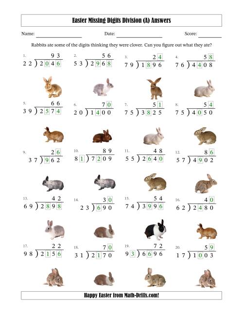 The Easter Missing Digits Division (Harder Version) (A) Math Worksheet Page 2