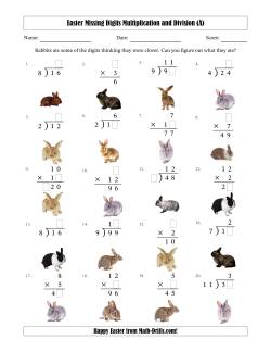 Easter Missing Digits Multiplication and Division (Easier Version)