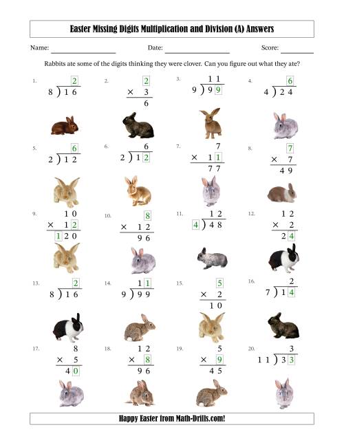 The Easter Missing Digits Multiplication and Division (Easier Version) (All) Math Worksheet Page 2