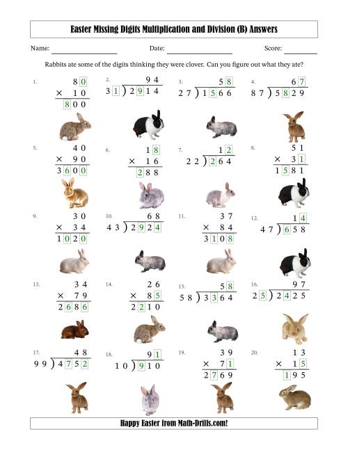 The Easter Missing Digits Multiplication and Division (Harder Version) (B) Math Worksheet Page 2