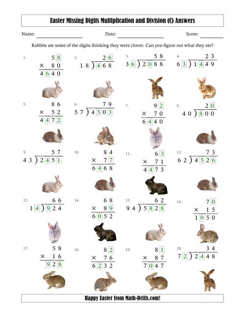 The Easter Missing Digits Multiplication and Division (Harder Version) (C) Math Worksheet Page 2