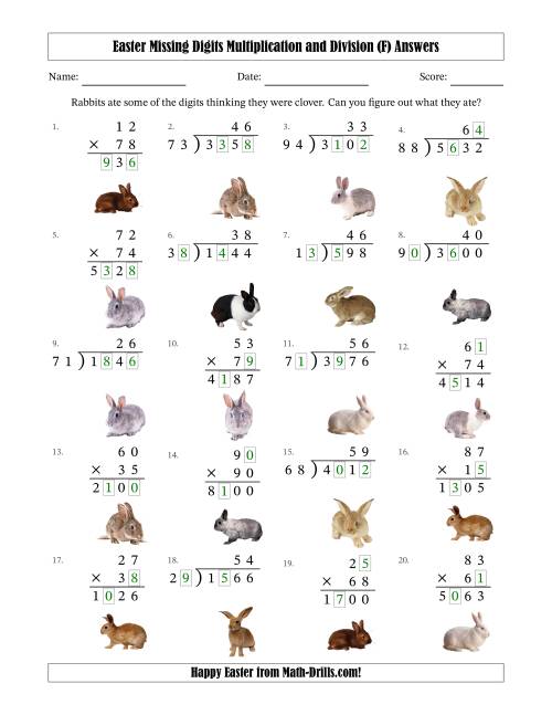 The Easter Missing Digits Multiplication and Division (Harder Version) (F) Math Worksheet Page 2