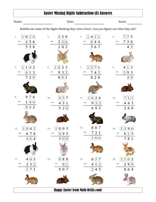 The Easter Missing Digits Subtraction (Easier Version) (E) Math Worksheet Page 2