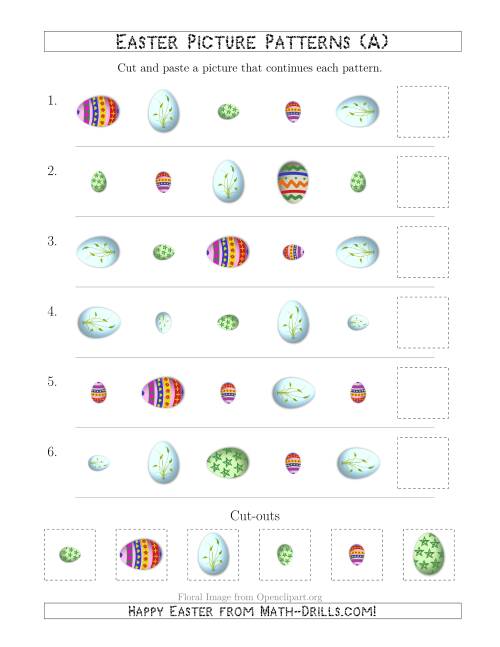 The Easter Egg Picture Patterns with Shape, Size and Rotation Attributes (A) Math Worksheet