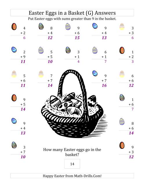The Easter Addition Sums to 18 (G) Math Worksheet Page 2