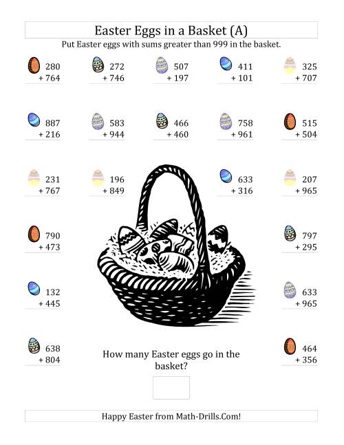 The Easter Addition Sums to 1998 (A) Math Worksheet
