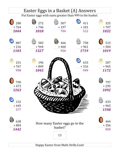 The Easter Addition Sums to 1998 (All) Math Worksheet Page 2