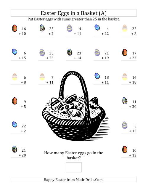 The Easter Addition Sums to 50 (A) Math Worksheet