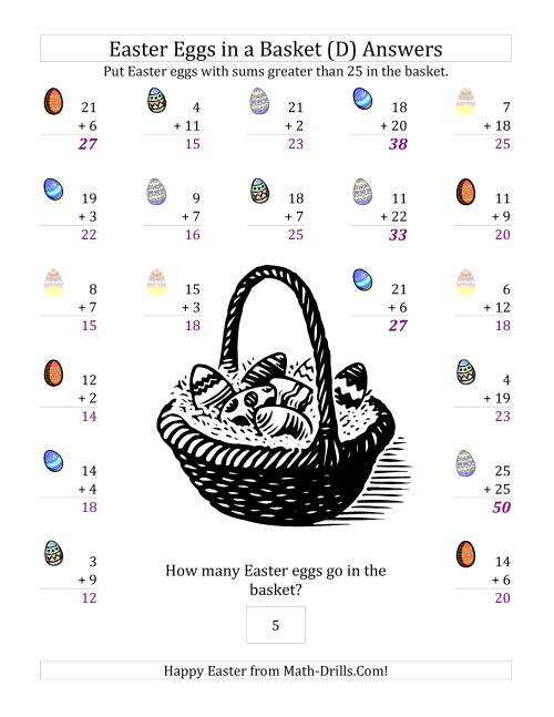 The Easter Addition Sums to 50 (D) Math Worksheet Page 2