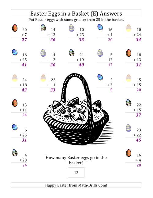 The Easter Addition Sums to 50 (E) Math Worksheet Page 2
