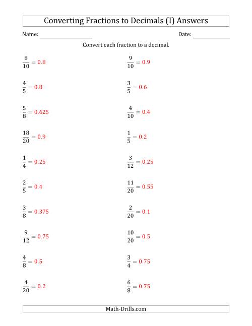 The Converting Fractions to Terminating Decimals (I) Math Worksheet Page 2