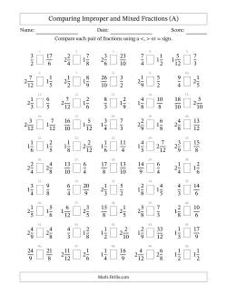 Comparing Improper and Mixed Fractions to Twelfths (No Sevenths; No Elevenths)