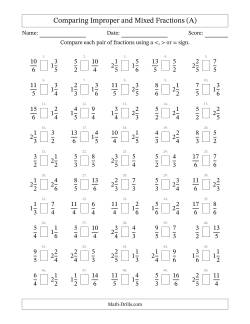 Comparing Improper and Mixed Fractions to Sixths