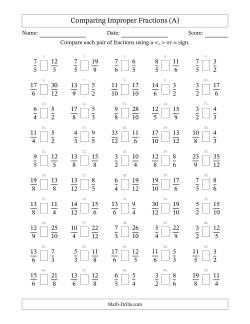 Comparing Improper Fractions to Twelfths (No Sevenths; No Elevenths)