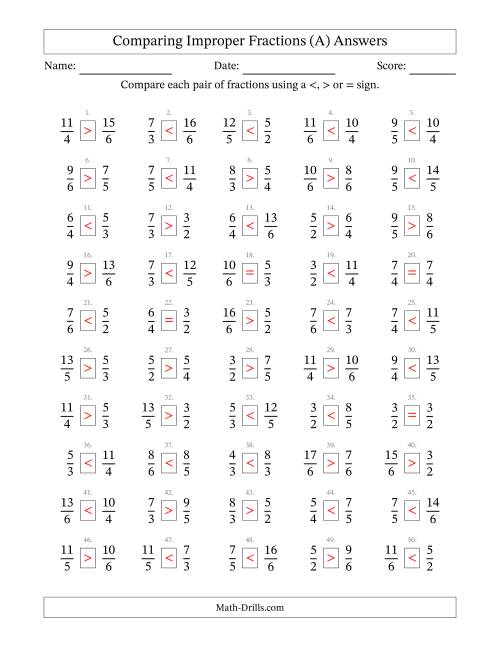 The Comparing Improper Fractions to Sixths (All) Math Worksheet Page 2